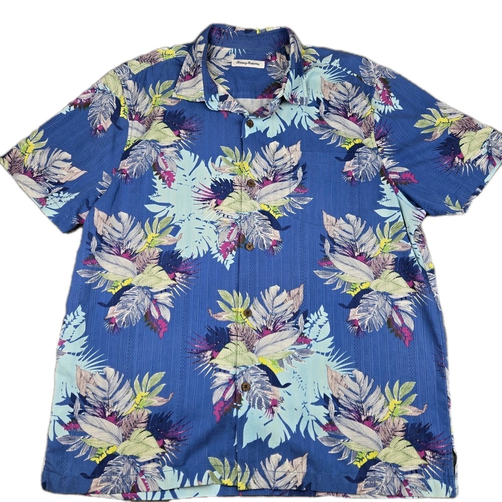 Tommy Bahama Paradise Plumeria Camp Shirt Men's XL Silk Blend Hawaiian Floral